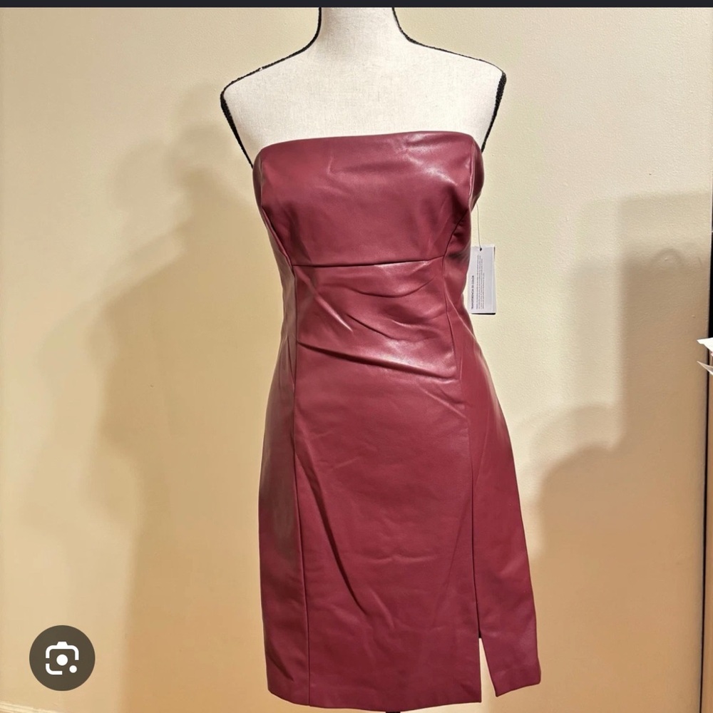 Guess Strapless Faux-Leather Sheath Dress in Burgundy
